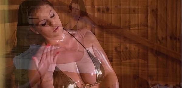  Busty seduction Anissa Jolie rides wooden ladle in hot sauna room